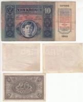 1915. 10K + 1920. 20f + Ausztria 1922. 1K + 2K T:II-,III,III-