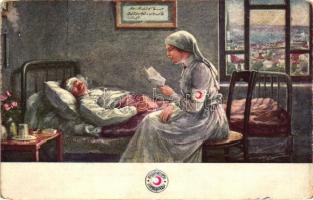 WWI Turkish Red Cross nurse, injured soldier, hospital interior (fa)