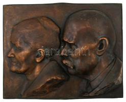 Olvashatatlan jelzéssel: Férj és feleség. Bronz falikép, jelzett, 25×32 cm