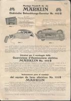 cca 1930-1940 Märklin fém kisautó elektromos világításának többnyelvű ismertetője(Nr. 1110 B) / cca 1930-1940 Instructions for installing the Märklin electric lighting set No. 1110 B