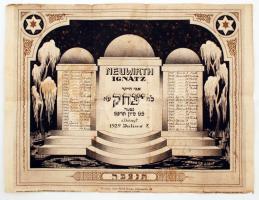 1929 Neuwirth Ignátz zsidó vallású személy halotti értesítője Istentiszteletre vonatkozó bejegyzésekkel 1931-1970-ig