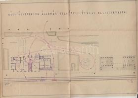 cca 1930 Bácsjózseffalva állomás felvételi épületének színes helyszínrajza, 30x21 cm