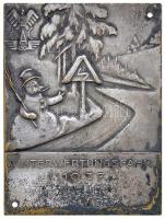 Ausztria 1937. Téli autóverseny ezüstözött Br plakett (80x60mm) T:2- Austria 1937. Winterwertungsfahrt silver plated Br plaque (80x60mm) C:VF