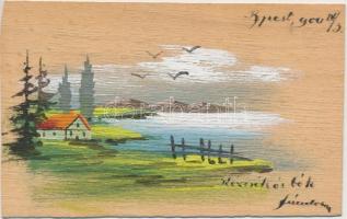 Landscape,  hand-painted, wooden card