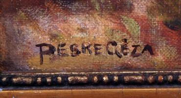 Peske Géza (1859-1934): Ősszel az erdőn, olaj, vászon, kis lepattanásokkal, kicsit sérült fa keretbe...