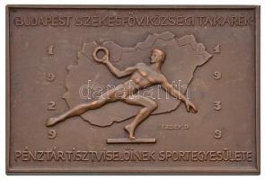 Erdey Dezső (1902-1957) 1939. &quot;Budapest Székesfővárosi Községi Takarékpénztár Tisztviselőinek Sportegyesülete 1929-1939 / Jubiláris házi asztali tenisz verseny férfi páros III. díj&quot; Br díjplakett hátoldalon &quot;BERÁN N. BPEST&quot; gyártói jelzéssel (76x51mm) T:2