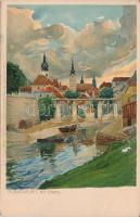 Klagenfurt, Am Kanal / channel, Ottmar Zieher Künstlerpostkarte No. 1765. litho s: Raoul Frank (EK)