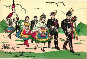 Magyar folklór, esküvő / Hungarian folklore, wedding, artist signed