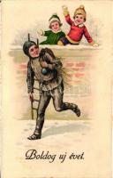 8 db RÉGI motívumlap pár lithoval; üdvözlő, újév / 8 old motive cards with some lithos; greeting, ne...