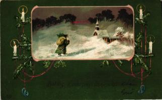 6 db főleg RÉGI motívumlap pár litho és egy silkcard; üdvözlő, karácsony, mikulás / 6 mostly old mot...