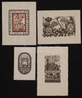 4 db ex libris és kisgrafika. Klisé, papír, jelzés nélkül, 8x11 és 15x12 cm közötti méretekben