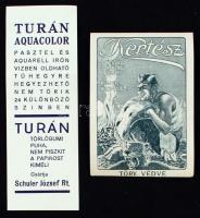 cca 1920-1945 Bp., Kertész szűcs és szőrmeáru üzletének és Schuler József Turán Aquacolor irónjának kisméretű reklámja