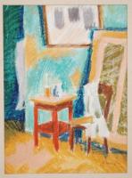 B. Séday Mária (1925-): Enteriőr. Pasztell, papír, jelzett, üvegezett keretben, 21×15 cm
