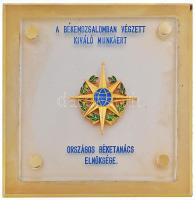 ~1980. "A békemozgalomban végzett kiváló munkáért - Országos Béketanács Elnöksége" plexi és aranyozott fém plakett (120x120mm) T:1-