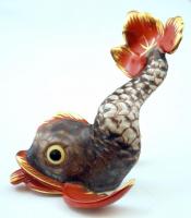 Herendi pikkelymintás porcelán vörös-arany kínai halacska, kézzel festett, jelzett, hibátlan, m: 8 c...