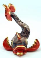 Herendi pikkelymintás porcelán vörös-arany kínai halacska, kézzel festett, jelzett, hibátlan, m: 8 c...