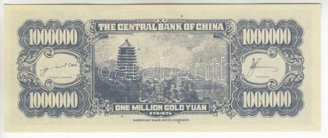 Kína 1945. 1.000.000Y ismeretlen eredetű fantázia bankjegy T:I,I- hajtatlan
China 1945. 1.000.000 Yu...