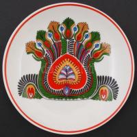 Hollóházi népi mintás porcelán kávéscsésze csészealjjal(2 db), 1 db kis fali tálka, hibátlan, jelzet...