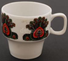 Hollóházi népi mintás porcelán kávéscsésze csészealjjal(2 db), 1 db kis fali tálka, hibátlan, jelzet...