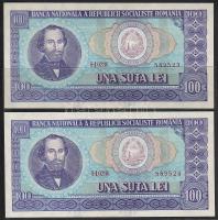 Románia 1966. 100L (2x) egymásutáni sorszámokkal és azonos nyomdai festékcsíkokkal! T:I