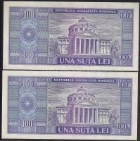 Románia 1966. 100L (2x) egymásutáni sorszámokkal és azonos nyomdai festékcsíkokkal! T:I