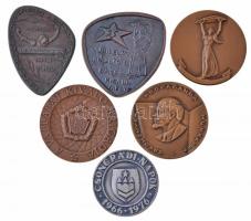 6db klf szocialista emlékérem és plakett, közte ~1960. "Eredményes propaganda munkáért" Br emlékplakett Szign.: CVS (70mm), 1969. "Rendőrség Országos Sportbajnokság - Fegyverbe! - Tanácsköztársaság 1919-1969 / Lövészet" fém plakett (84-61mm) T:vegyes