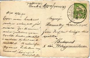 1910 Iglófüred, Barátkozás egy őzborjúval / playing with a fawn, photo with Art Nouveau frame