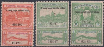 1932 3 klf kezelési költség bélyeg fekvő vízjellel