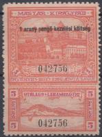 1932 1 arany pengő kezelési költség bélyeg fekvő vízjellel