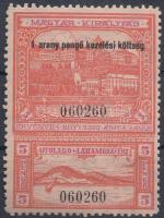 1932 1 arany pengő kezelési költség bélyeg fekvő vízjellel