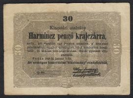 1849. 30kr "Kossuth bankó" érdekes tévnyomata jobboldali "Völgyi Ferenc Kincst. főpénztárnok" szöveg baloldali halvány tükörnyomatban is rajta van! R! T:II/III+