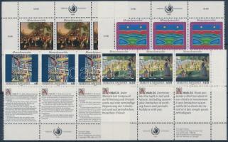 1992-1993 Human Rights 4 corner coupon stripes of 3, 1992-1993 Emberi jogok 4 ívsarki szelvényes hármascsík