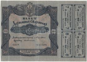 Ukrajna / Autonóm Köztársaság 1918. 200H kötvény tanúsítvány szelvényekkel T:III Ukraine / Autonomous Republic 1918. 200 Hryven bond certificate wit coupons C:F