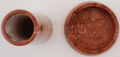 Márvány hatású váza és hamutartó, m: 17 cm, d: 12 cm