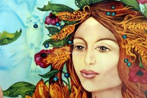 Faragó Miklós (1947- ): A négy évszak II.: Nyár, Hollóházi porcelán tál, kézzel festett, aranyozott,...