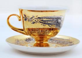 Szász Endre által tervezett Hollóházi porcelán teás készlet: 6 db csésze, d: 10 cm, m: 8,5 cm + alj,...