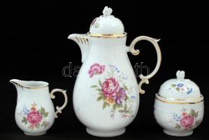 Hollóházi virág mintás mokkás készlet, matricás, hibátlan, jelzett