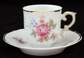 Hollóházi virág mintás mokkás készlet, matricás, hibátlan, jelzett