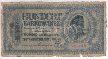 Ukrajna/Német megszállás 1942. 100K T:III- foltos Ukraine/German occupation 1942. 100 Karbowanez C:VG spotted