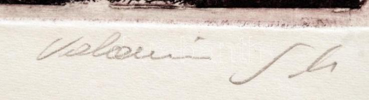 Kolozsvári G. Miklós (1950-): Madár szerető. Rézkarc, papír, jelzett, 23×9 cm