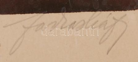 Farkasházy Miklós (1895-1964): Nyomor. Linómetszet, papír, jelzett, üvegezett keretben, 21×24 cm