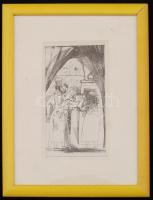 Kondor Béla (1931-1972): Illusztráció (Gyámoltalan hősök.). Rézkarc, papír, jelzés nélkül, üvegezett...