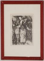 Kondor Béla (1931-1972): Illusztráció (A sánta ördög.). Rézkarc, papír, jelzés nélkül, üvegezett ker...