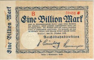 Német Birodalom/Reichsbahndirektion Cassel 1923. 1000.000.000.000M (1 billió!) R! T:I- kis sarokhajtás, nem törés!