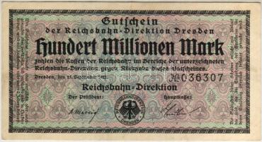 Német Birodalom/Reichsbahndirektion Dresden 1923. 100.000.000M T:I