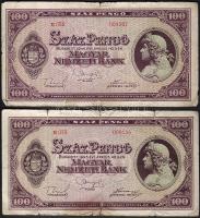 1945. 100P 2 klf típusban: "N" fölött csak egy kis pont + "N" fölött üres, nincs lemezhiba. Egyik sem az olcsó alaptípus! R! T:III/IV,IV