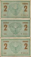1914. 2K 3 klf "C" típussal, mindegyik elcsúszva, egyiken jugoszláv bélyegzés + tintaceruzás ellenjegyzés T:II,II-