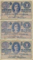 1914. 2K 3 klf "C" típussal, mindegyik elcsúszva, egyiken jugoszláv bélyegzés + tintaceruz...