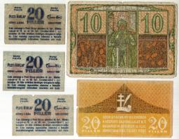 Kis szükségpénz tétel 1918-19. Pesti Hírlap 20f (3x), Központi Sajtóvállalat 20f, Sopron 10f T:II,III,III/IV
