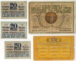 Kis szükségpénz tétel 1918-19. Pesti Hírlap 20f (3x), Központi Sajtóvállalat 20f, Sopron 10f T:II,II...